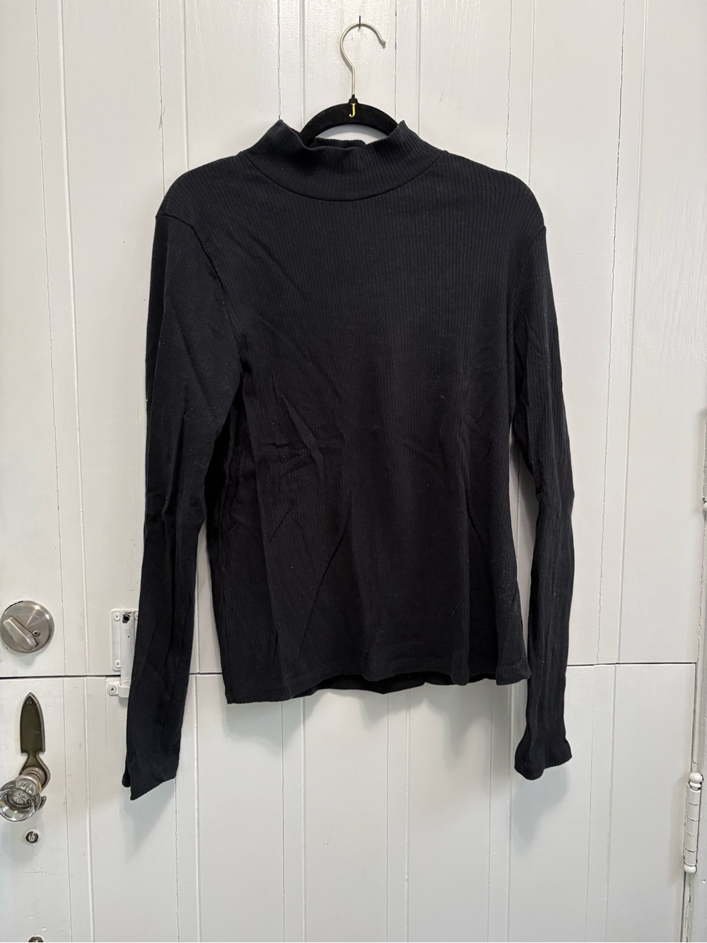 Anthropologie Black Ribbed Mock Neck Long-Sleeve Top